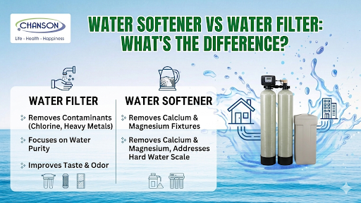 Water softener vs water filter comparison showing removal of hardness minerals and contaminants for Indian homes